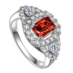 925 Silver Plated Trendy Red CZ Ring For Women, FB16FA1046